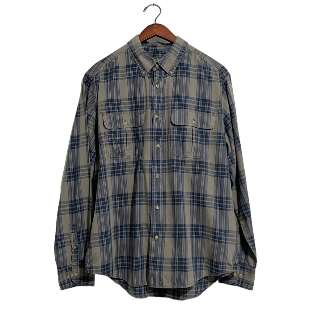 Eddie Bauer Cotton Plaid Lightweight Long Sleeve Button Down Shirt Size XL